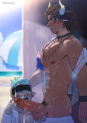 Shh, don't slurp on my cock too loud...they'll hear! (Artist: Kakenari)