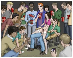 Feminized locked femboi gangbang party fuck