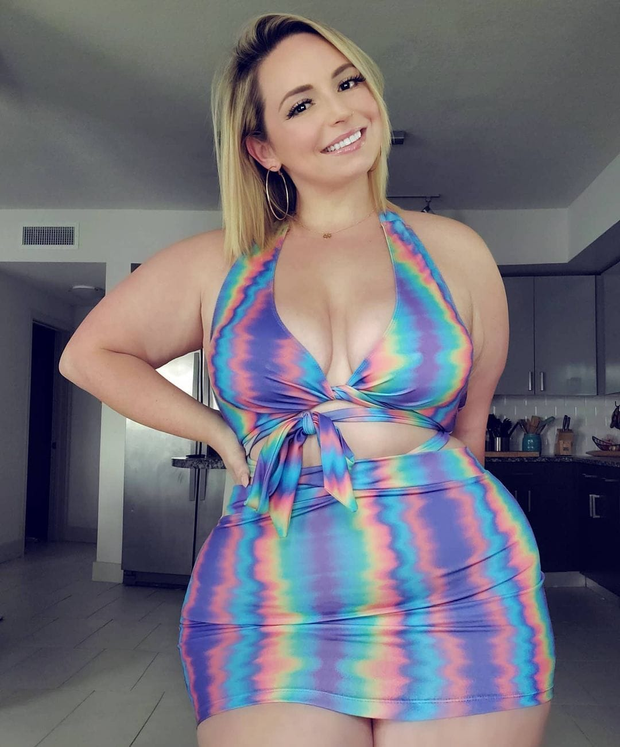 Cute Blonde In A Sexy Rainbow Tie Dye Dress