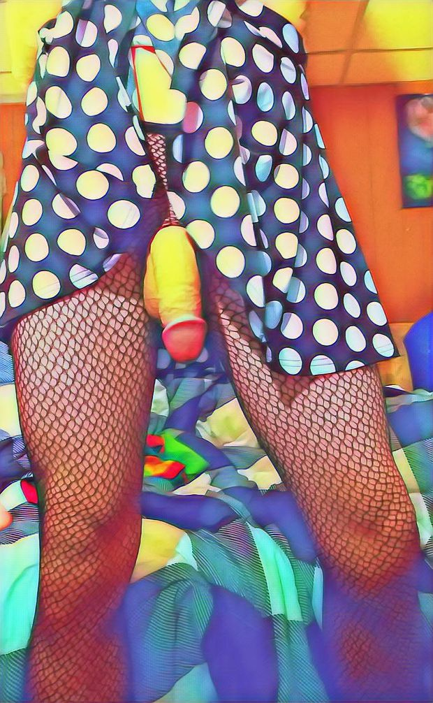 Black fishnets and fat cock