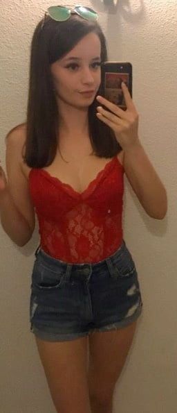 red top cute teen mirror selfie