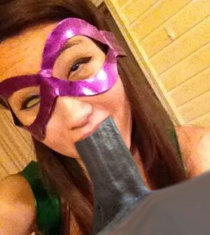 Megan Allen gags on a huge BBC dressed as a Slutty lil TMNT for Halloween.