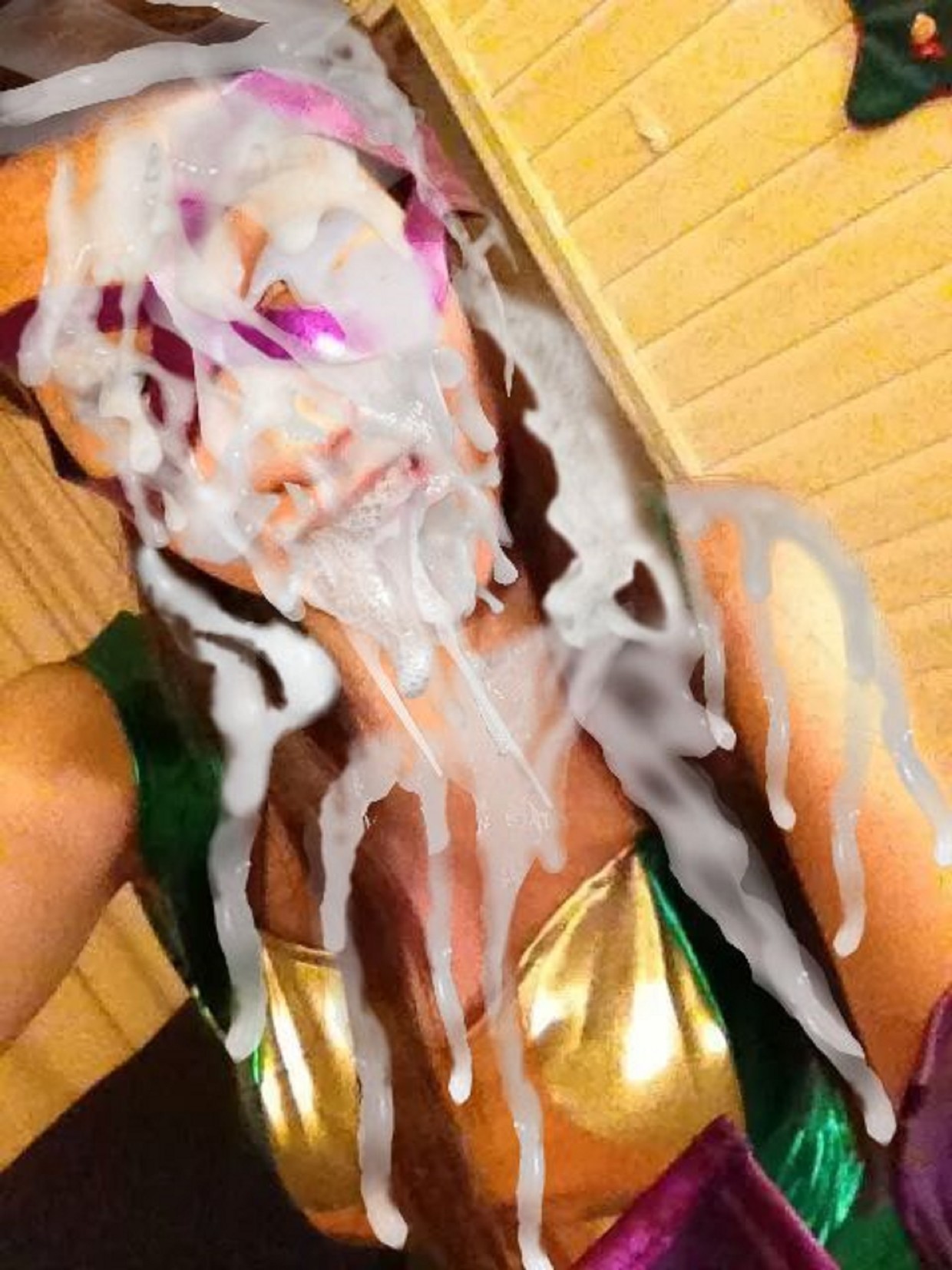 Slutty lil TMNT Megan Allen got a massive bukkake facial for Halloween