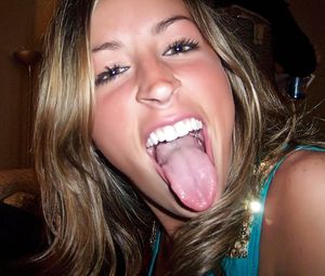 pretty babe tongue out for cum