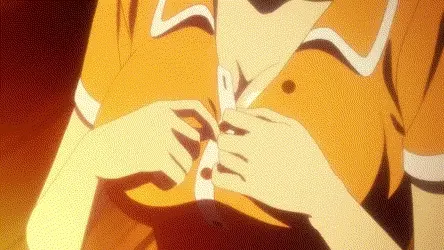 Anime chick unbuttoning her shrt