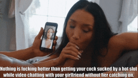 Boyfriend Doesn't Let Video Call With Girlfriend Interfere With The Blowjob He's Getting From A Hot Slut