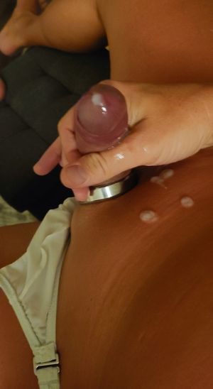 Unloading cock in sexy swimsuit with cockring