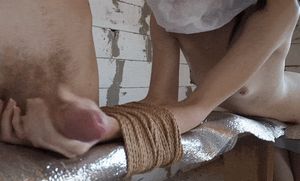 Tied up teen handjob