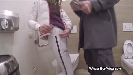 Big cock sucking at a public toilet for money