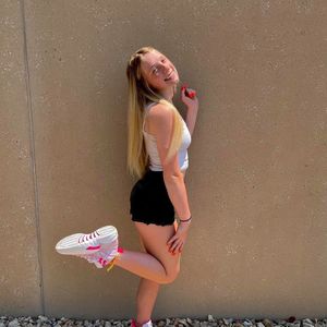 cute blonde teen black shorts