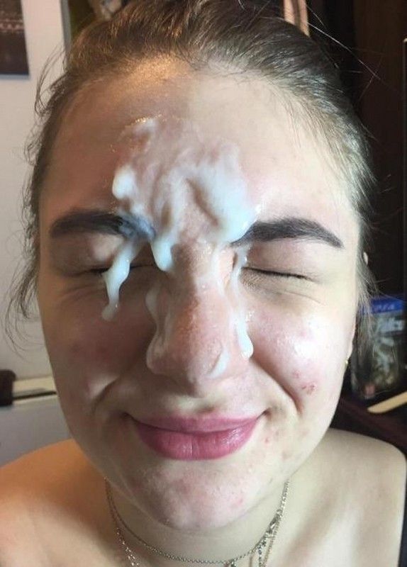 Whore with perfect lips covered in semen.