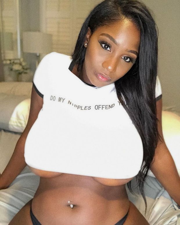 Ellie Mae white top and underboob