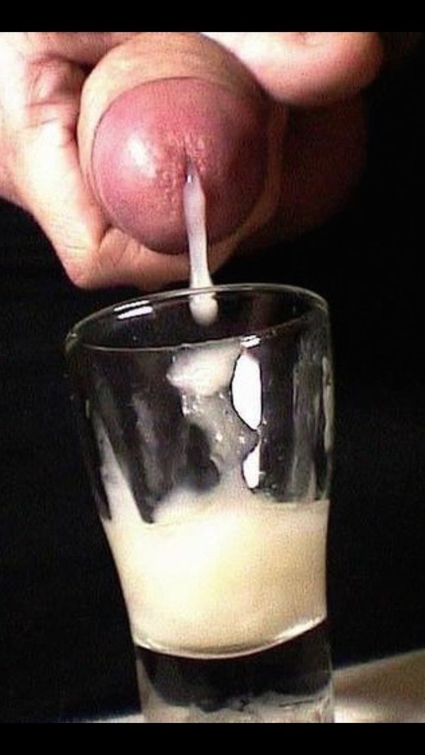 Cumshot in a shot glass, bottoms up