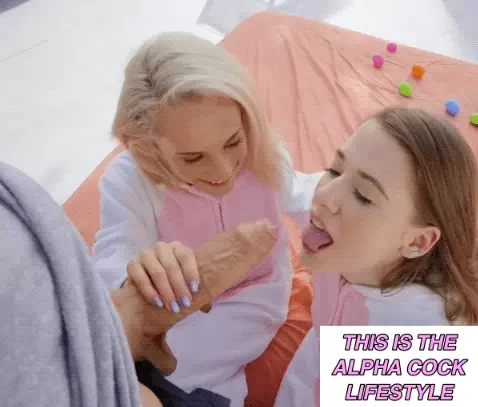 Blonde slut feeds Duncan Saint's big alpha cock to her girlfriend