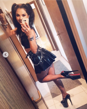 leather skirt selfie