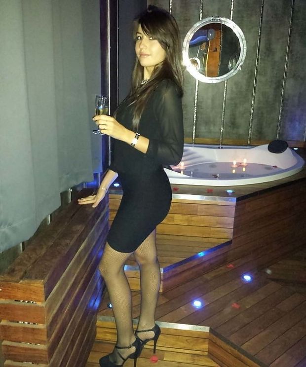 tight slut in a tight black dress