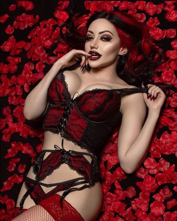 In some species the female eats her mate after sex (model: Dani Divine)