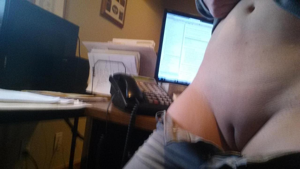 Office amateur flashing shaved pussy