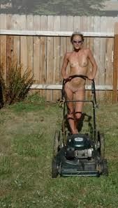 Mowing yard nude