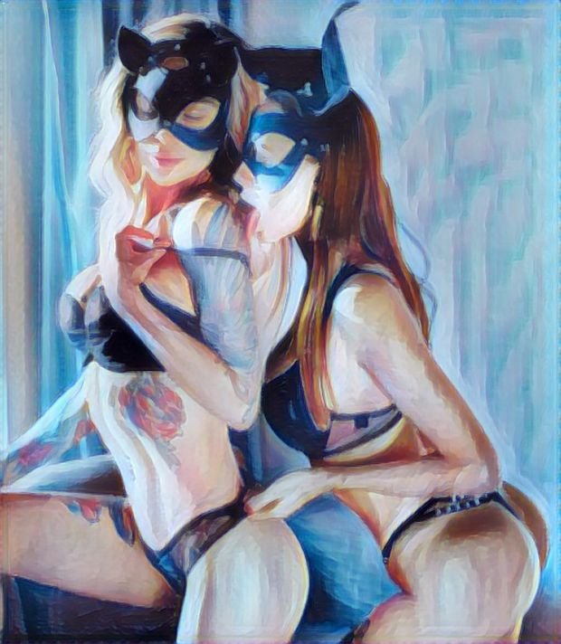 Sexy cartoon lesbian cat women