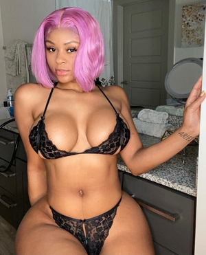 Pink haired cutie in her bra and thong