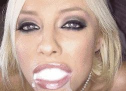 A horny happy mouth full of cum