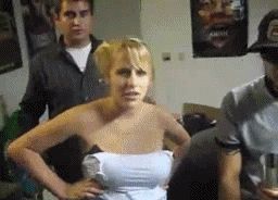 One of the office workers pulling my braless top down