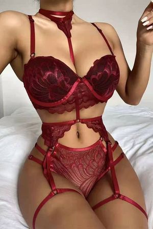 Tan beauty wear a red lingerie