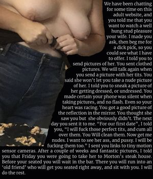 You almost chocked when I offered to show your wife nude pics of the woman I was going to fuck tonight on my phone