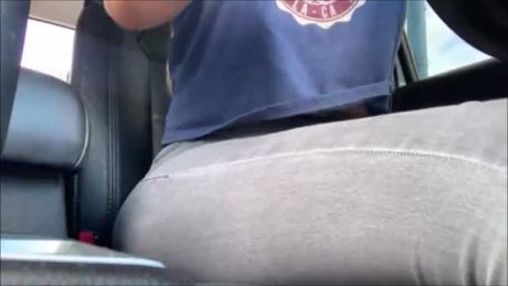 Busty milf masturbating in the car driving back home