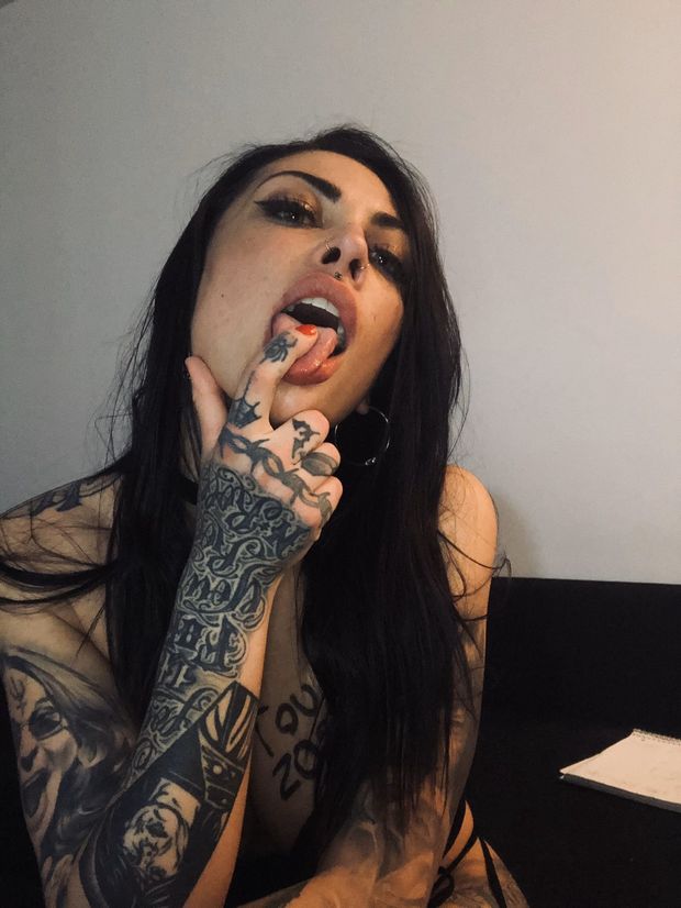 in her mouth