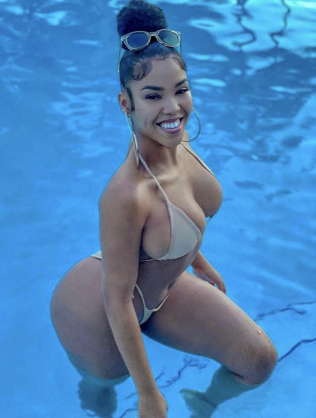 Gorgeous ebony in the pool