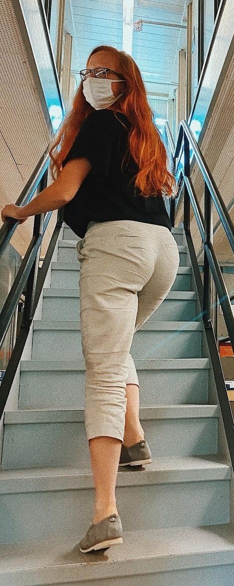 redhead ass on the stairs public