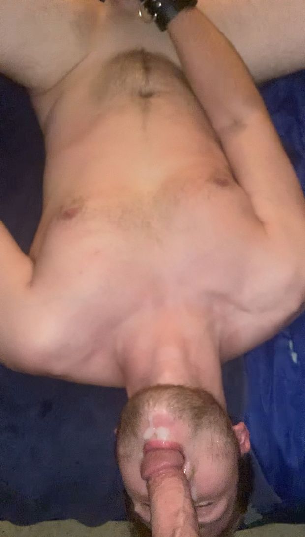 Sucking Daddy’s Cock with his Cum Dripping Down my Face