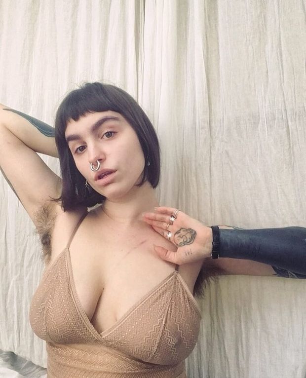 Nose ring hairy pits + huge tits