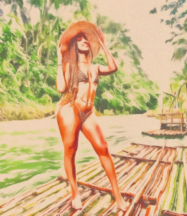 Hot ebony cartoon by the river