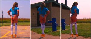 Rachel StClair the Queen of the Denim Thong strutting her stuff in public.