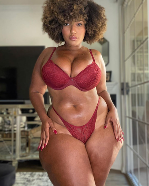 Light skinned Ebony in her bra and panties