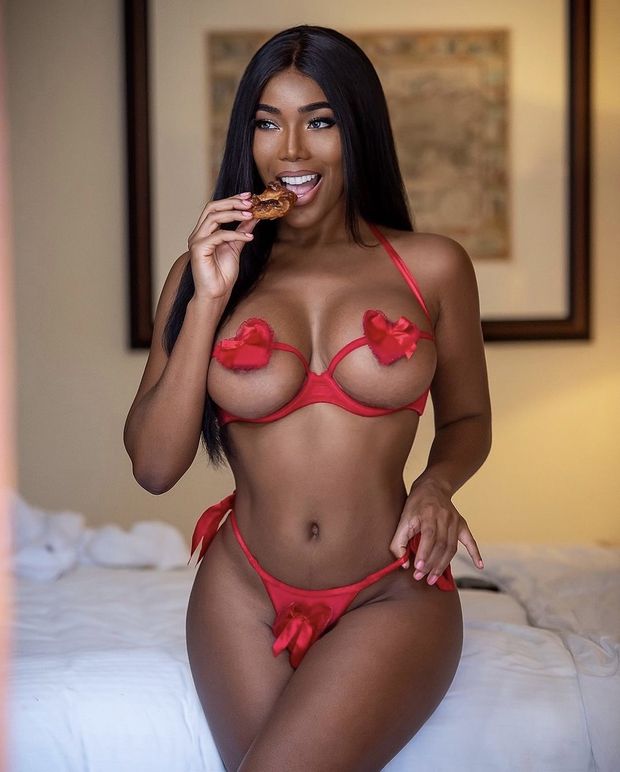 Monifa Jansen in Red lingerie