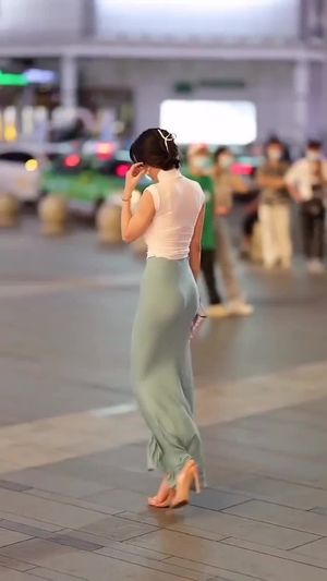 Sexy slow motion walk street bouncing boobs