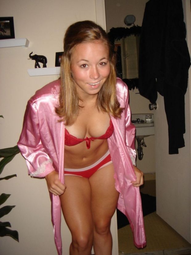 Cutie showing you under her robe at the PJ party