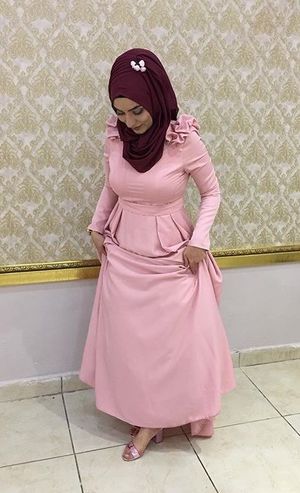 cute hijab muslim pink dress and heels