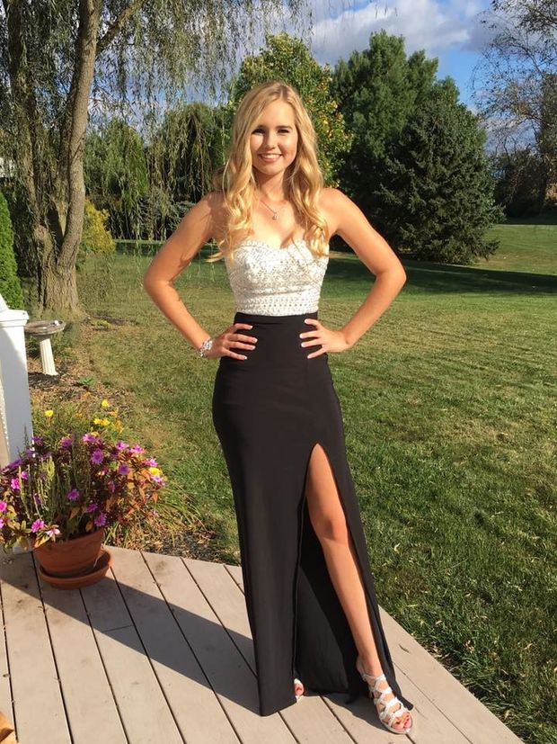 blonde teen black dress
