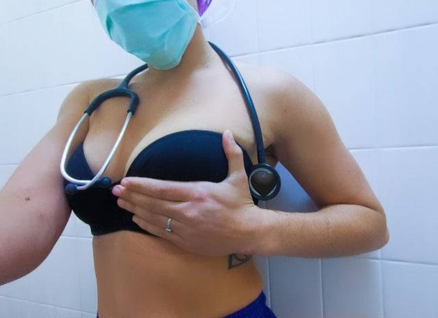 Nurse selfie in her bra