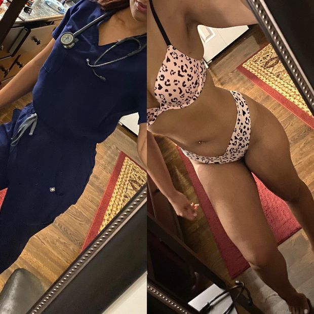 Nurse with/without her scrubs on