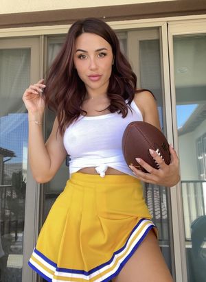Cheerleader Anacheri in sheer shirt