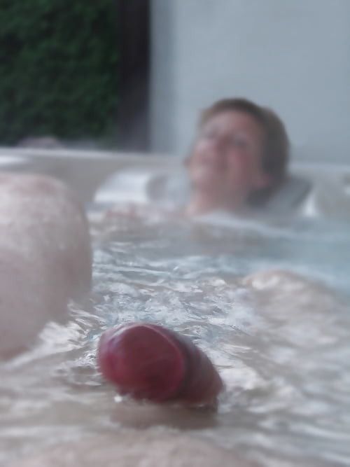 Flashing cock at wife in hot tub