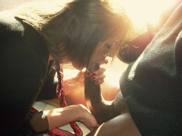 Brunette going after a BBC, and fondling balls