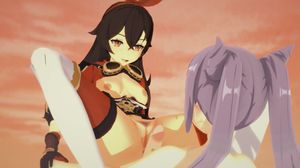 Genshin Impact Futanari - Amber gets creampied by Keqing