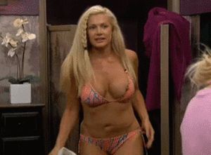 Woman in bikini has nip slip